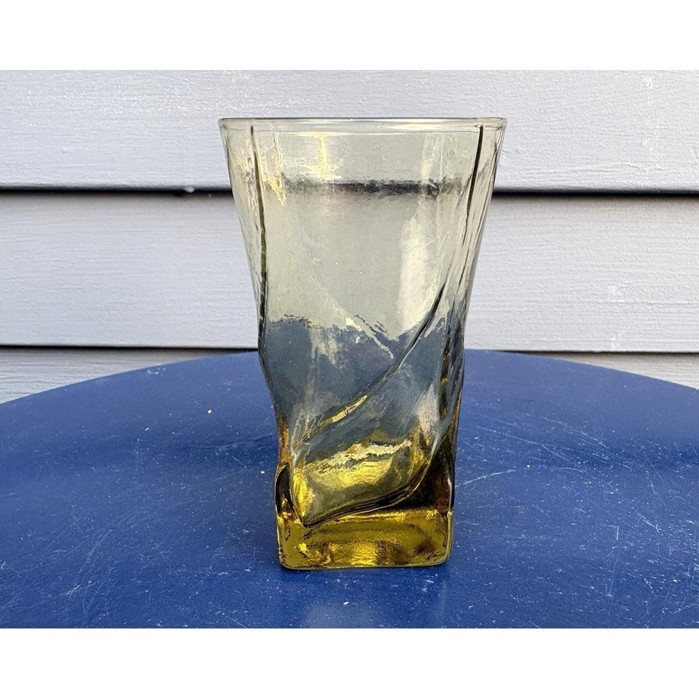 Vintage Morgantown crinkle amber square base twist glass tumbler bar juice HTF